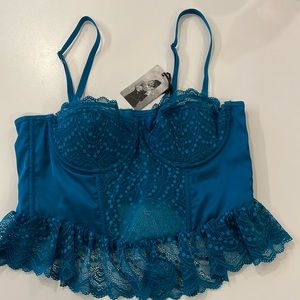 NWT Sincerely Jules Lace Corset Tank Top Cami in size S in blue teal